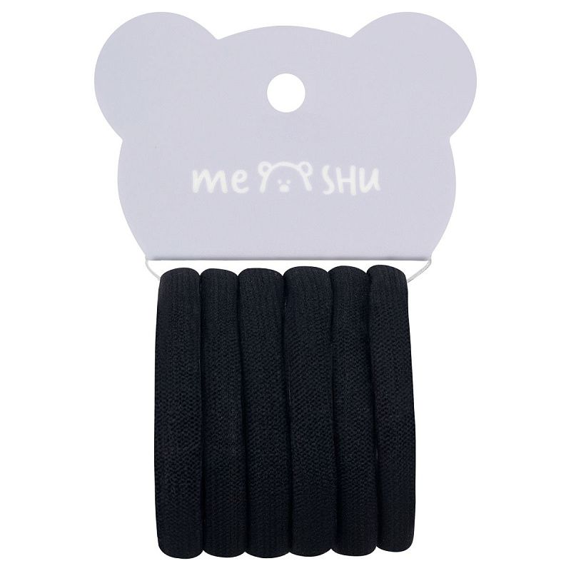 Резинки для волос MESHU "Essence thin", черные, 6шт., диаметр 4см, европодвес
