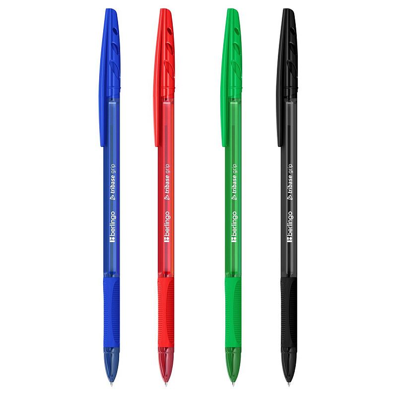 Набор шариковых ручек Berlingo "Tribase grip" 4 шт., 4 цв., 1,0мм, грип, европодвес 