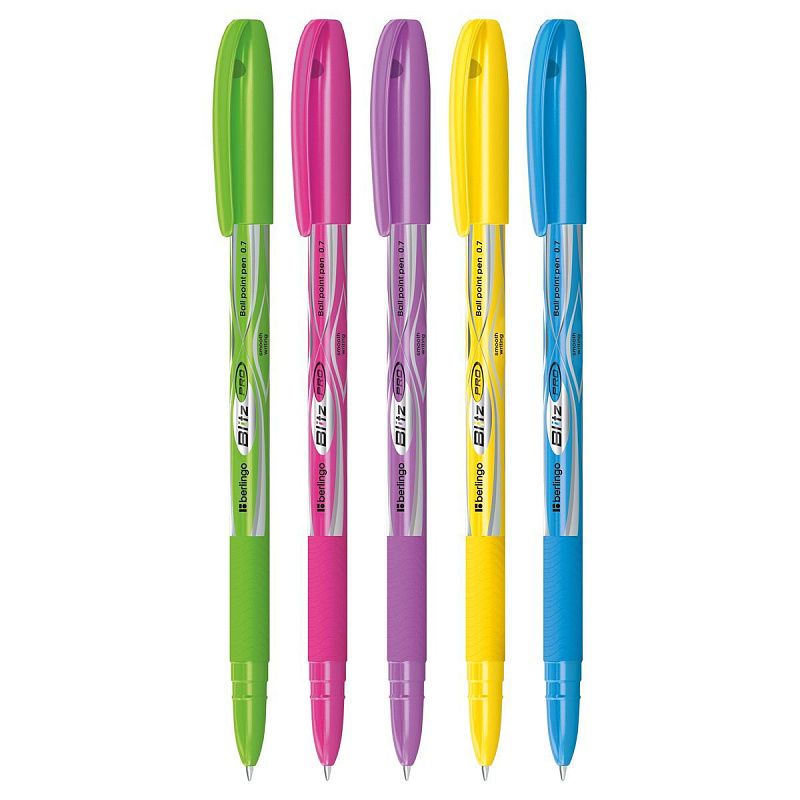 Ручка шариковая Berlingo "Blitz Pro" синяя, 0,7мм, грип, корпус ассорти