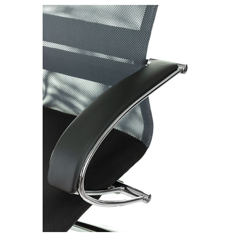 Кресло руководителя Helmi HL-E87, CH, спинка сетка серая/экокожа, сиденье ткань черная, хром, механизм качания