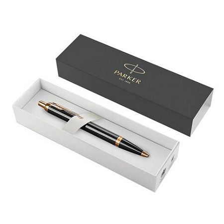 Ручка шариковая PARKER "IM Core Black Lacquer GT", черный глянцевый лак, позолота, синяя, 1931666 