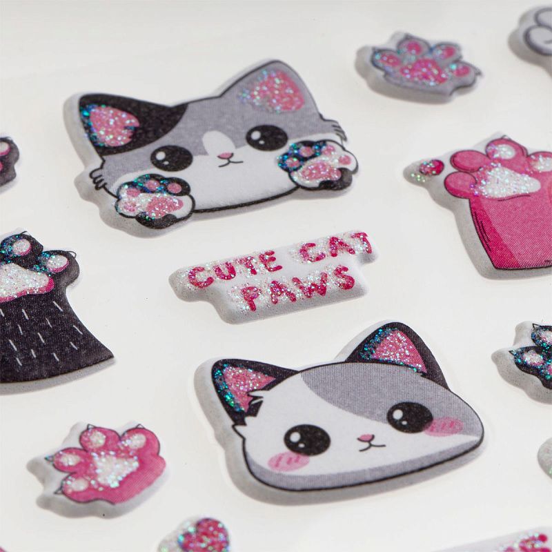 Наклейки объемные MESHU "Love Paws", 10*23см, с блестками, инд. уп., европодвес