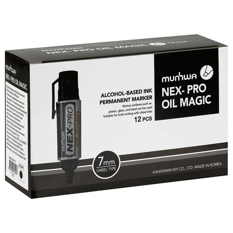 Маркер перманентный промышленный MunHwa «Nex-Pro Oil Magic» черный, скошенный, 7мм 
