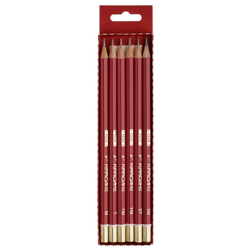 Набор карандашей ч/г Красин "1926" 6шт., 2Т(H)-2М(B), кедр, заточен., карт.пенал, европодвес 