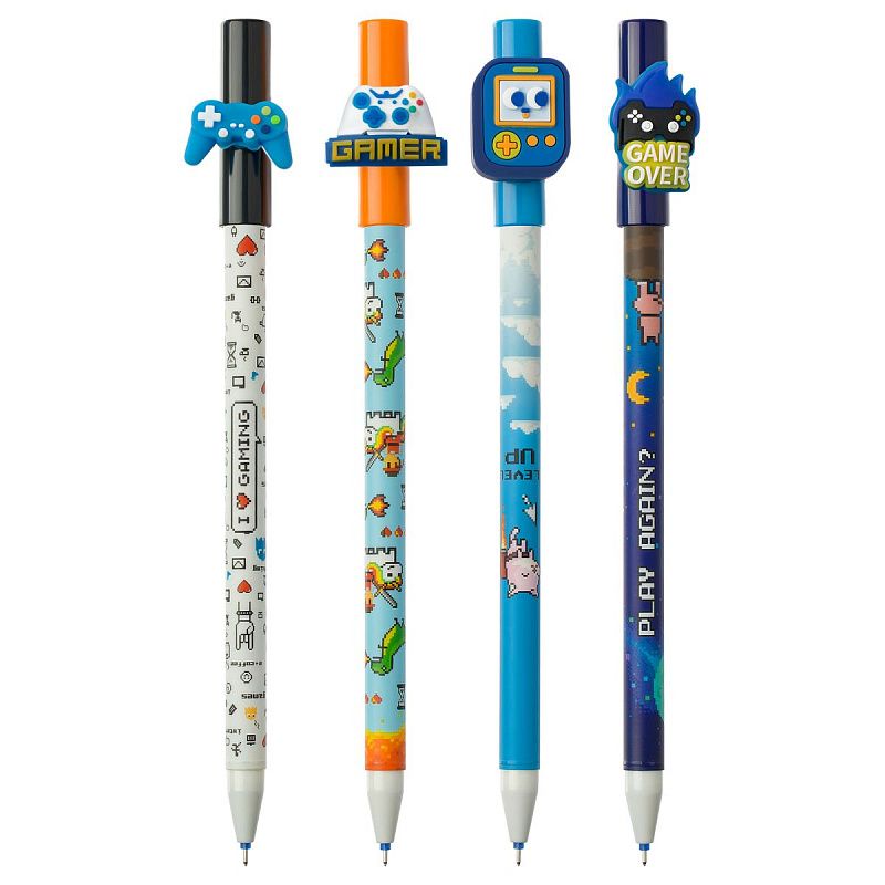 Ручка гелевая стираемая MESHU "Games" синяя, 0,5мм, корпус ассорти, с топпером 
