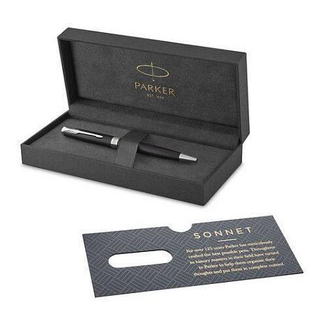 Ручка шариковая PARKER "Sonnet Core Matt Black CT", черный матовый лак, палладий, черная, 1931524 