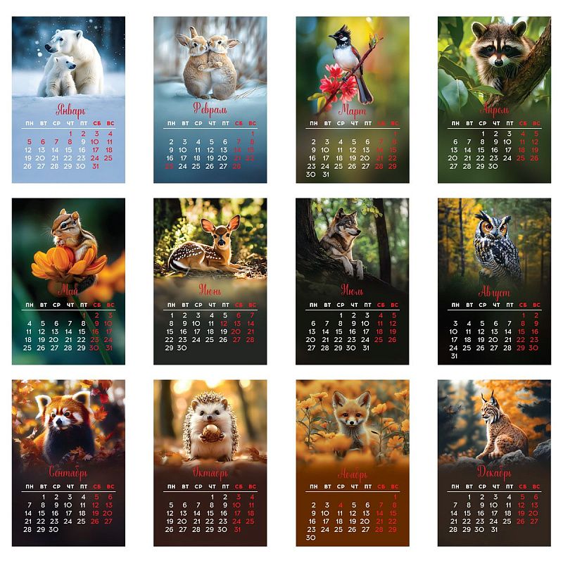 Календарь настенный перекидной на гребне, 170*250 мм 6л. BG "Милые животные", 2026г.