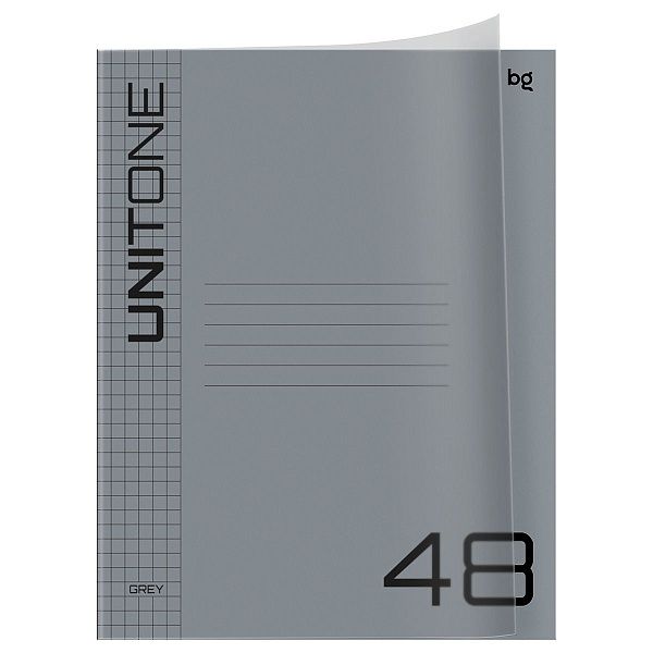 Тетрадь 48л., А5 клетка BG "UniTone", пластиковая обложка, серый