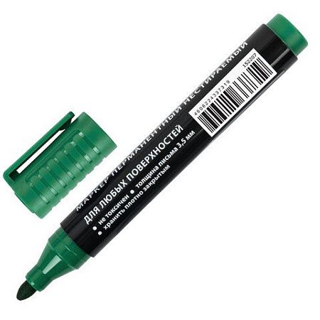 Маркер перманентный ULTRA MARKER, ЗЕЛЕНЫЙ, 3,5 мм, с клипом, BRAUBERG, 152207 