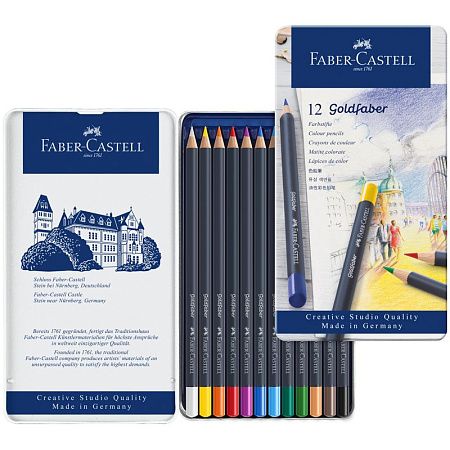 Карандаши цветные Faber-Castell "Goldfaber", 12цв., круглые, заточен., метал. коробка