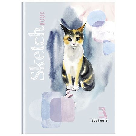 Скетчбук 80л., А5 7БЦ BG "Трехцветная кошка", матовая ламинация, бежевый блок, 80г/м2