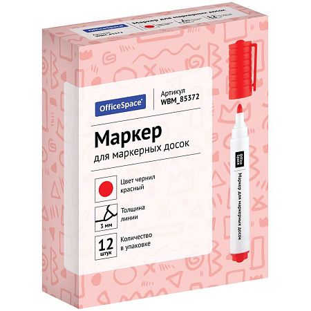 Маркер для белых досок OfficeSpace красный, пулевидный, 3мм 