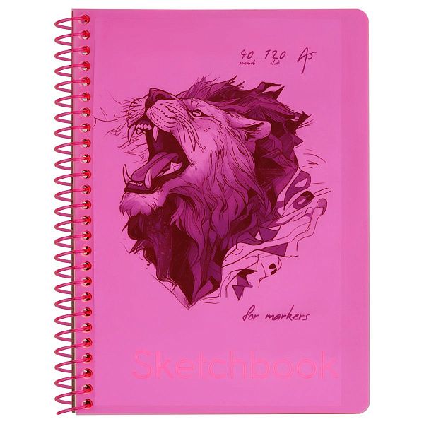 Скетчбук 40л., А5 BG "Neon. Pink", на гребне, маркерная бумага 120г/м2