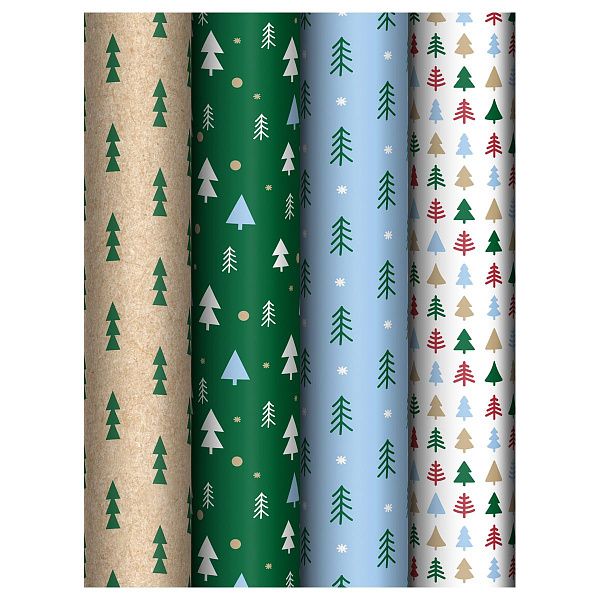 Упаковочная бумага глянц. 70*100см, MESHU "Tree pattern", 80г/м2, ассорти 4 дизайна