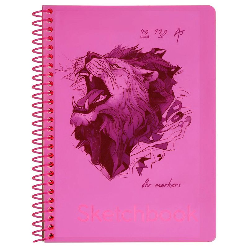 Скетчбук 40л., А5 BG "Neon. Pink", на гребне, маркерная бумага 120г/м2
