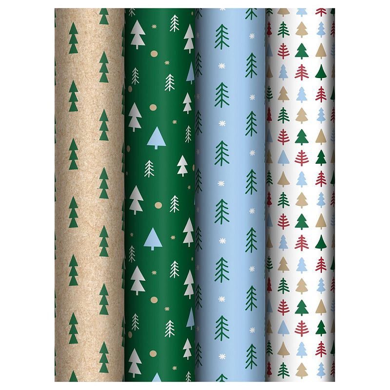 Упаковочная бумага глянц. 70*100см, MESHU "Tree pattern", 80г/м2, ассорти 4 дизайна