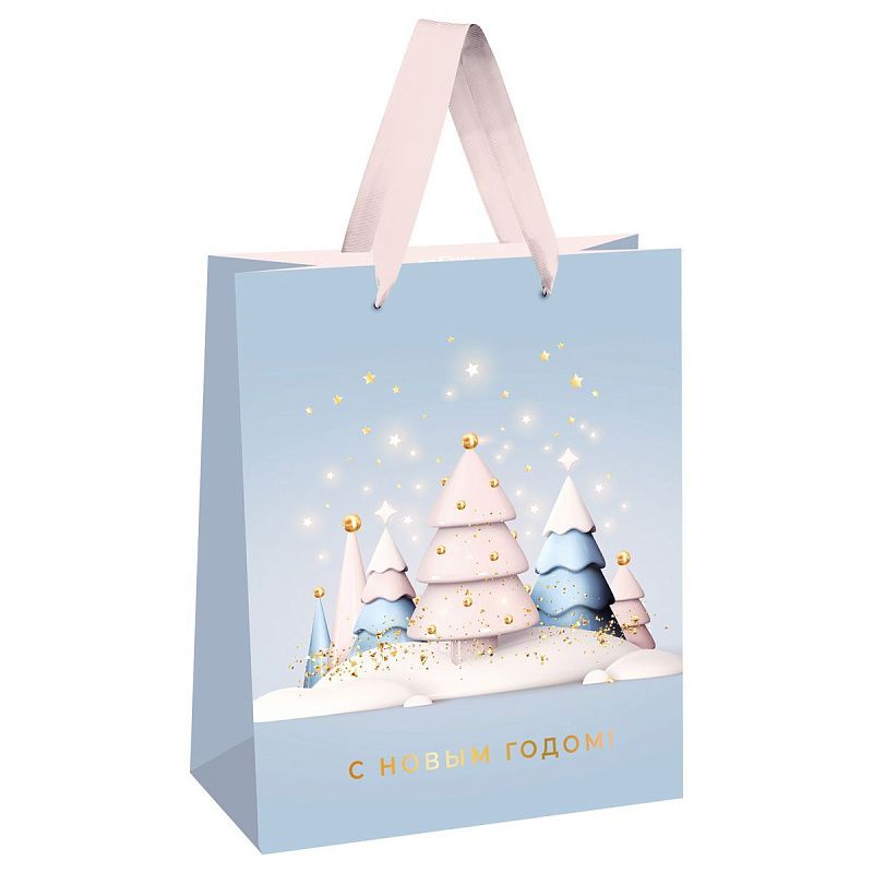Пакет подарочный 18*23*10см MESHU "Рождественское дерево",  фольга, матовая ламинация