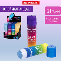 Клей-карандаш в градиентном корпусе BRAUBERG GRADE, 21 г, PVP-основа, ассорти, 271247