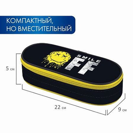 Пенал-футляр BRAUBERG, 1 отделение, органайзер, полиэстер, 22x9x5 см, "Smile OFF", 271587 