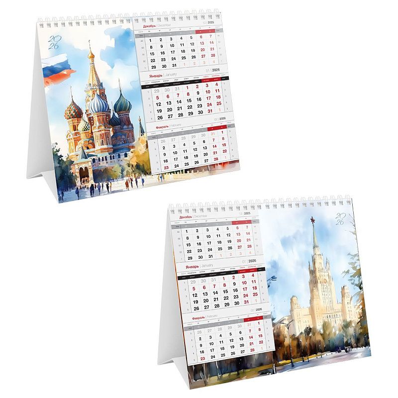 Календарь-домик настольный, 190*170 мм BG "Mono Premium. Москва", на гребне, 2026г.