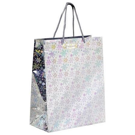 Пакет подарочный новогодний (1 шт) 26x13x32см (L), ГОЛОГРАФИЯ ассорти 3 цвета, ЗОЛОТАЯ СКАЗКА, 609612