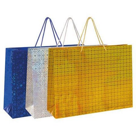 Пакет подарочный горизонтальный 33x45x13см (XL) НАБОР 3шт, голография, ассорти ЗОЛОТА, 609736