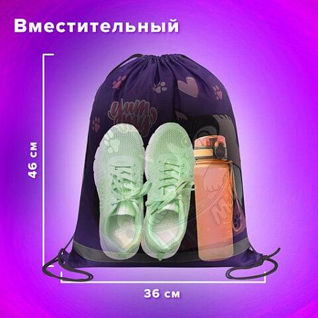 Мешок для обуви BRAUBERG KIDS, с петлей, светоотражающая полоса, 46х36 см, Sweet cheeks, 272390 
