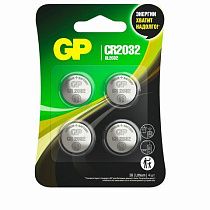 Батарейки КОМПЛЕКТ 4 шт., GP Lithium, CR2032, литиевые, блистер, CR2032-2CRU4