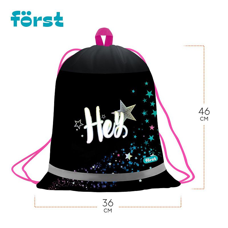 Мешок для обуви 1 отделение Först "Hey!", 360*460мм, вентиляционная сеточка, светоотражающая полоса 