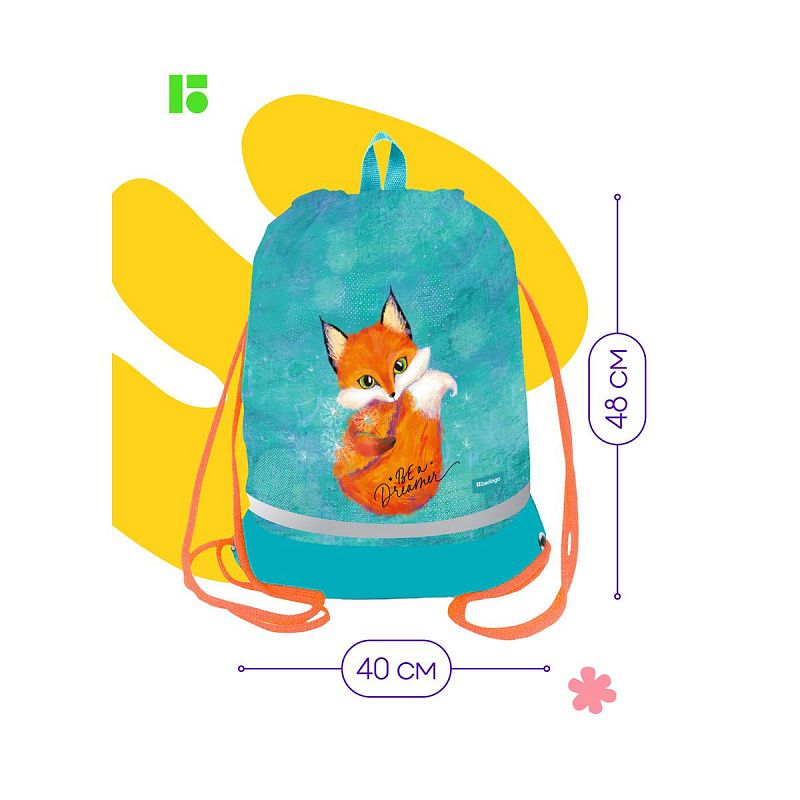 Мешок для обуви 1 отделение Berlingo "Little dreamer", 400*480мм, расширяющееся дно, светоотражающая лента, карман на молнии 