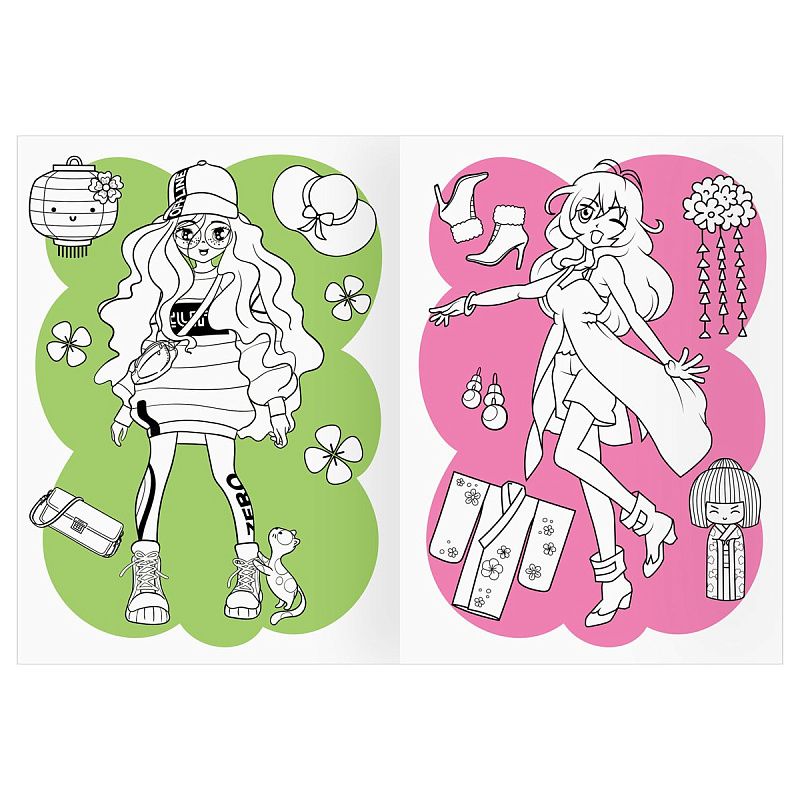 Раскраска с цв. фоном А4, 16 стр., ТРИ СОВЫ "Аниме. Модный показ"