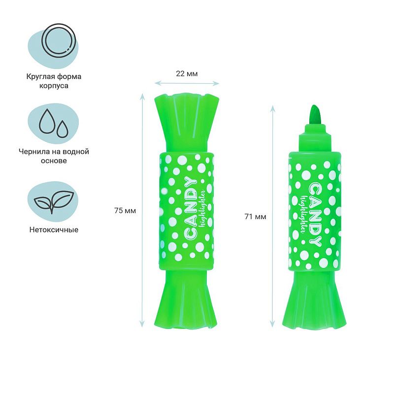 Текстовыделитель двусторонний MESHU "Candy" мини, ассорти, неоновые цвета, 2/4мм 
