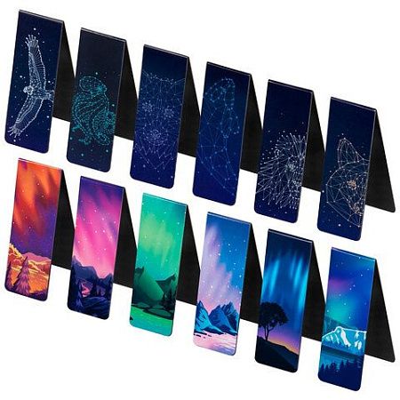 Закладки для книг МАГНИТНЫЕ, "GALAXY", набор 12 шт., 60x20 мм, BRAUBERG, 113171 