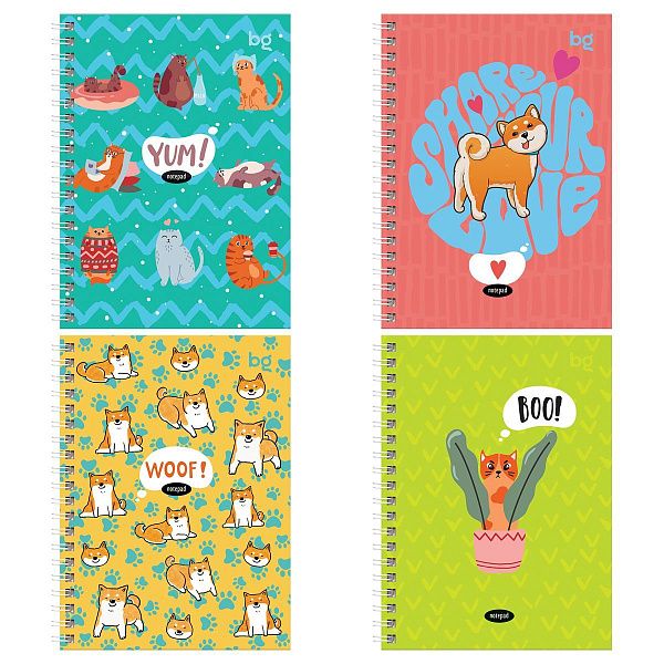 Записная книжка А6 96л., на гребне BG "Веселые друзья", матовая ламинация, выб. лак, твердая обложка
