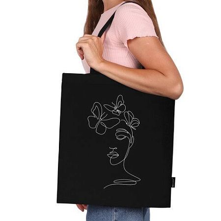 Сумка-шоппер BRAUBERG, канвас, 40х35 см, черный, "Vector girl", 271899 
