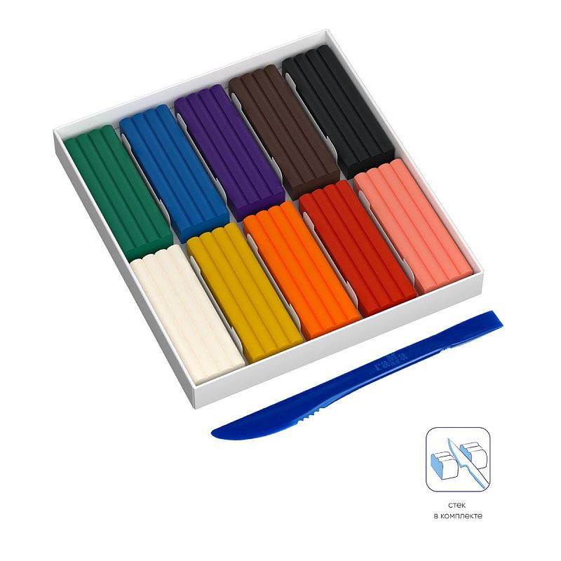 Пластилин Гамма "Классический", 10 цветов, 200г, со стеком, картон. упаковка