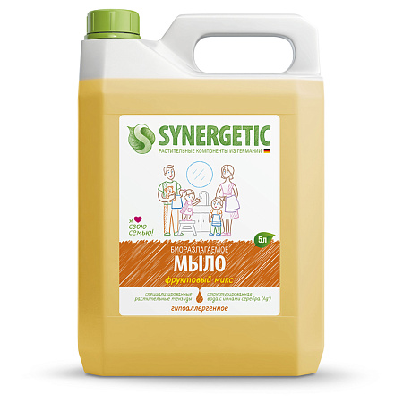 Мыло жидкое Synergetic "Фруктовый микс", канистра, 5л 