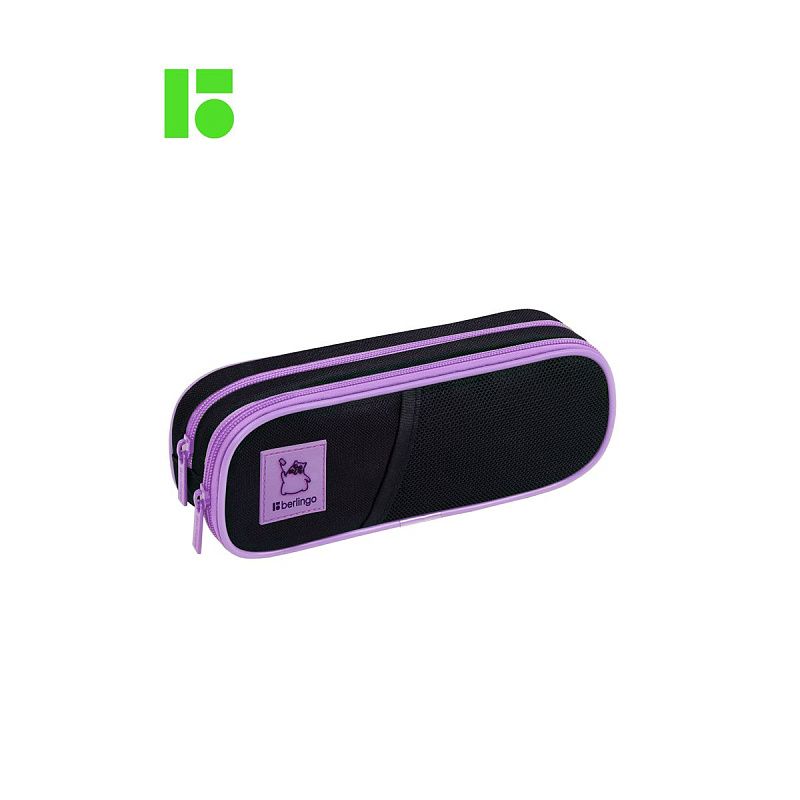 Пенал мягкий 2 отделения, 220*80*50 Berlingo "Working cat", полиэстер, внутренний органайзер 