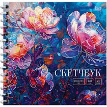 Скетчбук 40л., 170*170 BG "Витраж. Цветы", на гребне, матовая ламинация, отд.фольгой, 120г/м2
