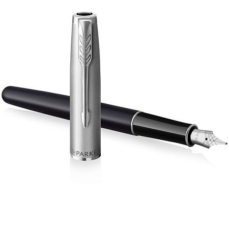 Ручка перьевая Parker "Sonnet Sand Blasted Metal&Black Lacquer" черная, 0,8мм, подарочная упаковка 