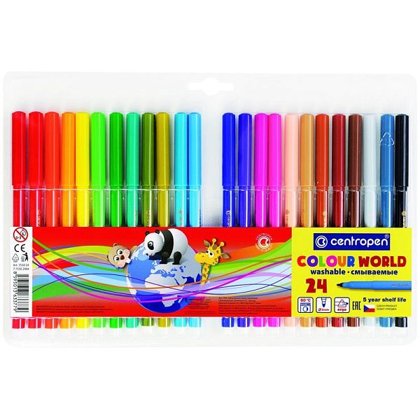 Фломастеры Centropen "Colour World", 24цв., трехгранные, смываемые, блистер