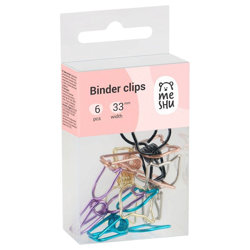 Зажимы для бумаг 33мм, MESHU "Grace Cats", 6шт., ассорти, бокс с европодвесом