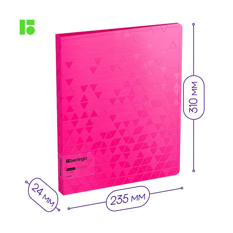 Папка с 40 вкладышами Berlingo "Neon", 24мм, 1000мкм, розовый неон, с внутр. карманом 