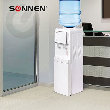 Кулер для воды SONNEN FSE-02i, напольный, НАГРЕВ/ОХЛАЖДЕНИЕ ЭЛЕКТРОННОЕ, шкаф, 2 крана, белый, 455742
