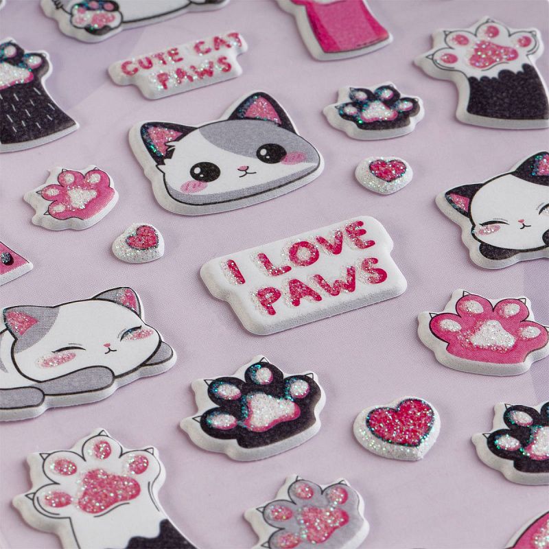 Наклейки объемные MESHU "Love Paws", 10*23см, с блестками, инд. уп., европодвес