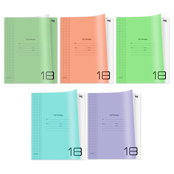 Тетрадь 18л., клетка BG "UniTone. MIX", пластиковая обложка
