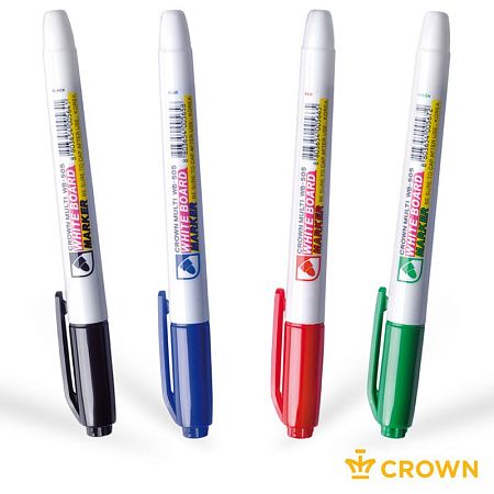Набор маркеров для белых досок Crown "Multi Board Slim" 04цв., пулевидный, 2мм, чехол с европодвесом 