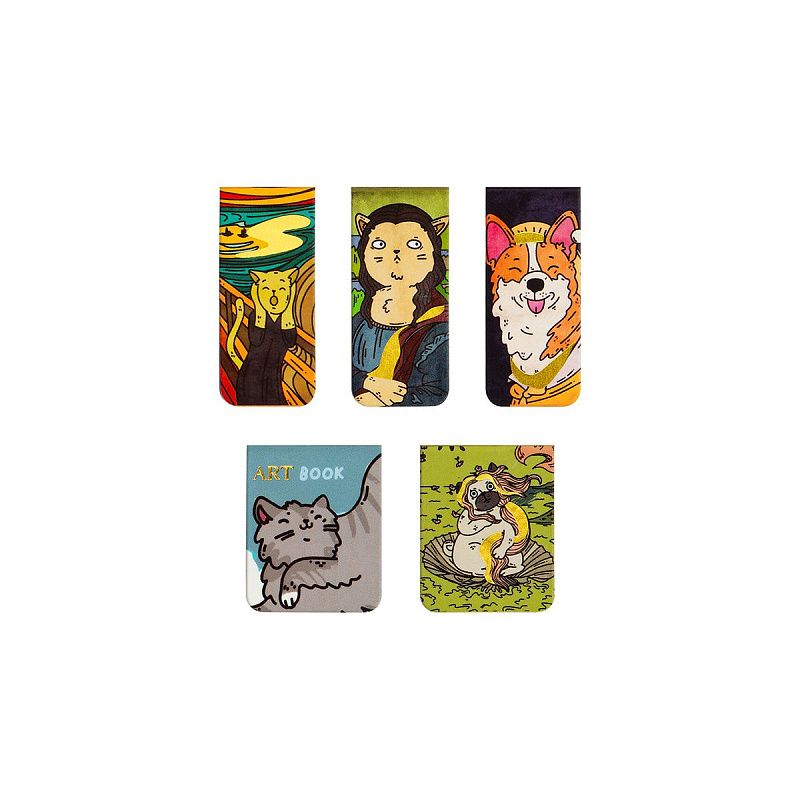 Закладки магнитные для книг, 5шт., MESHU "Book art", матовая ламинация, фольга 