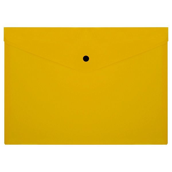 Папка-конверт на кнопке СТАММ А4, 150мкм, пластик, прозрачная, желтая