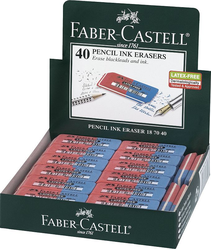Ластик Faber-Castell "Latex Free", скошенный, комбинированный, синтетический каучук, 56*20*7мм 